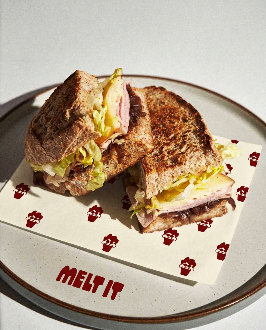 MELT IT logo over a toasted sandwich