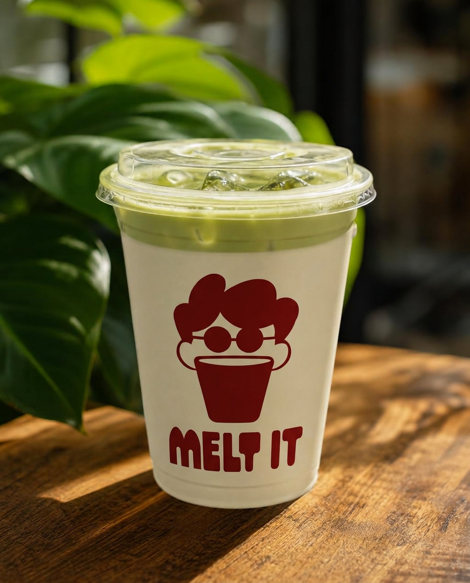Iced matcha latte in tall glass