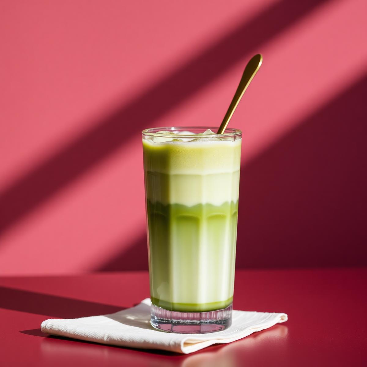 Iced matcha latte in tall glass